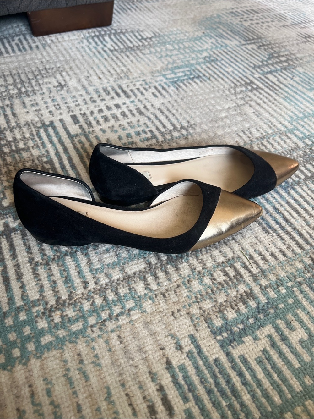 Cole Haan Grand.OS Black Suede Gold Cap Toe Pointed Flats Size 8B